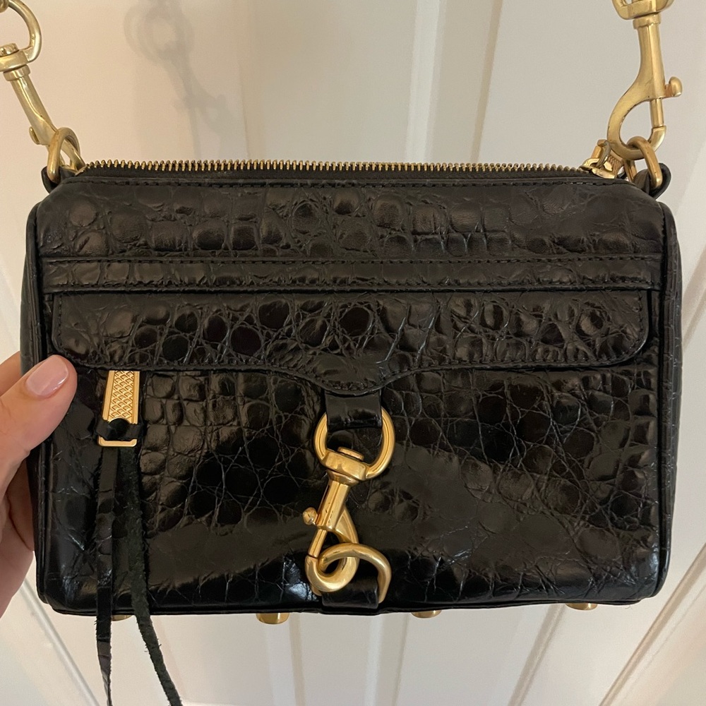 Black snake skin patent leather with gold hardware Rebecca Minkoff purse